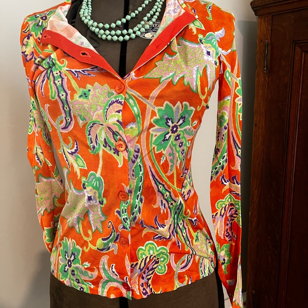 Vibrant Orange Floral Women's Cardigan